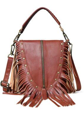All Leather Western Fringed Shoulder Bag by SHARO